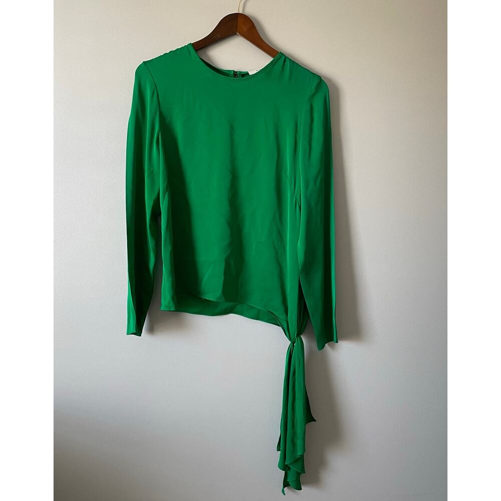 Milly green silk blend blouse asymmetrical side tie sz 8
